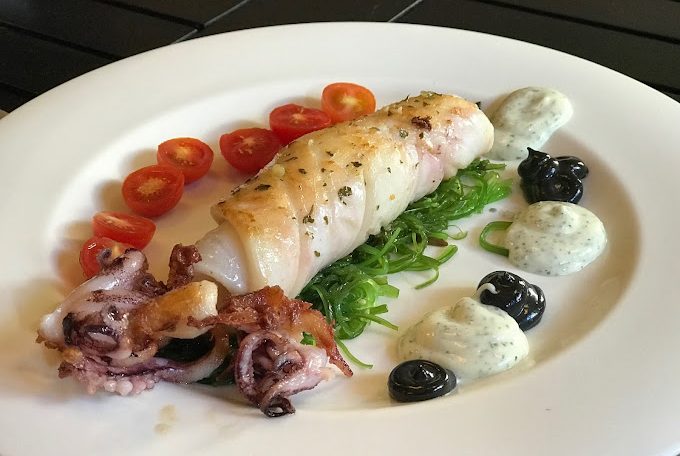 Rulo de calamar de potera a la plancha con Ali-Oli